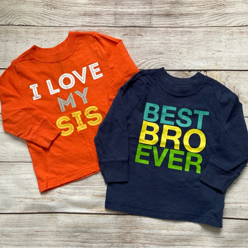 Old Navy “I Love My Sis” & “Best Bro Ever” Long Sleeve Tshirt Bundle 18-24 Month